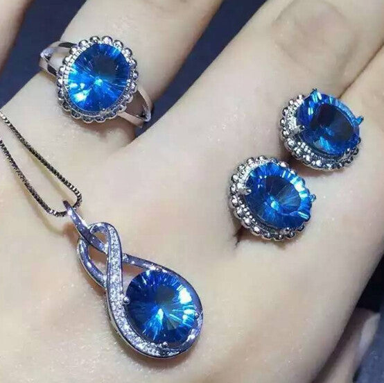 Natural blue topaz sterling silver jewelry set