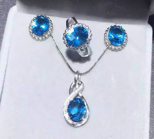 Natural blue topaz sterling silver jewelry set - MOWTE