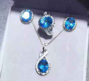 Natural blue topaz sterling silver jewelry set - MOWTE