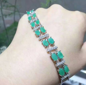 Natural emerald bracelet set in 925 sterling silver - MOWTE