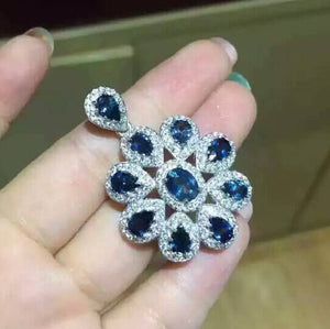 Sapphire sunflower sterling silver pendant & necklace - MOWTE
