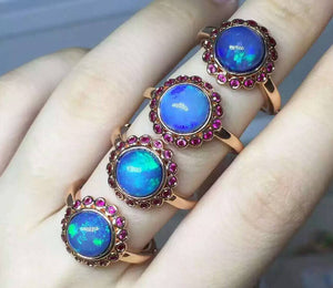 Natural opal silver free size ring - MOWTE