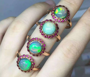 Natural opal silver free size ring - MOWTE