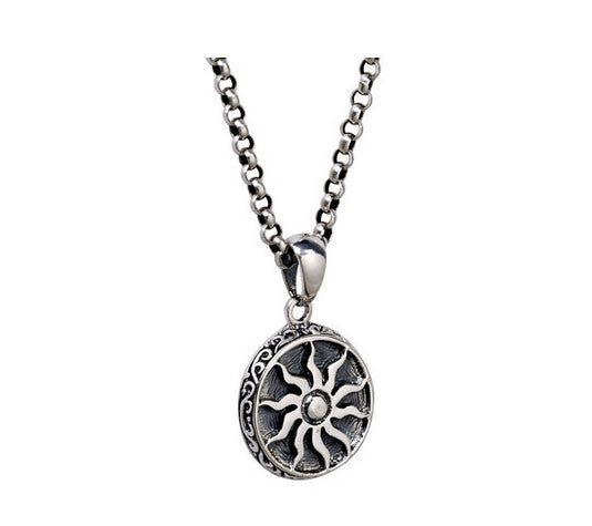 Men's elegant vintage sterling silver sun pendant & necklace - MOWTE