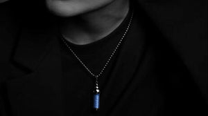 Fashion luminous crystal stone titanium steel&leather necklace - MOWTE