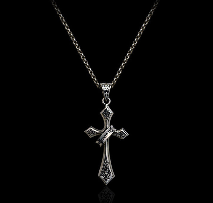 Men's vintage sterling silver cross pendant & necklace - MOWTE