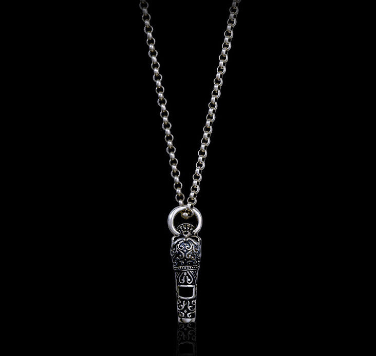 Men's elegant sterling silver whistle pendant & necklace - MOWTE