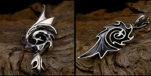 Men's fashion sterling silver dragonwings pendant & necklace - MOWTE