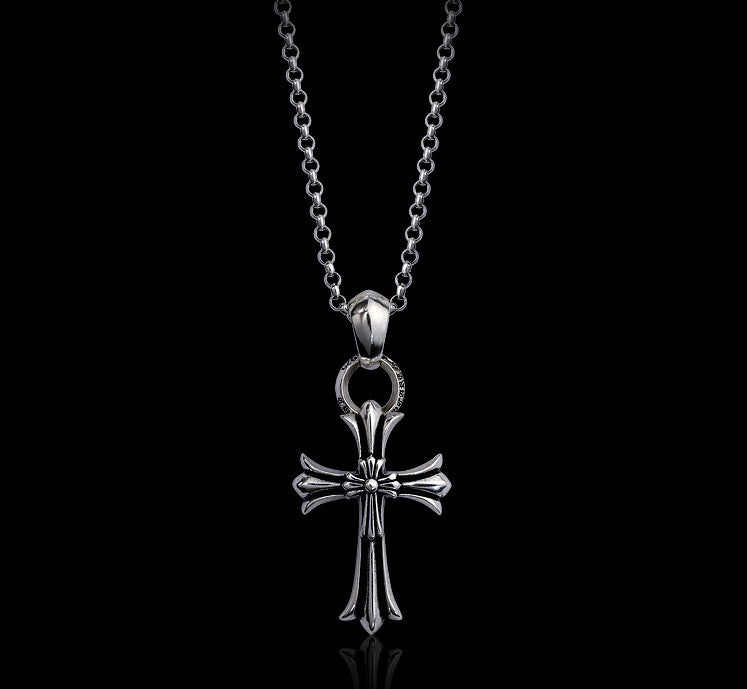 Men's vintage sterling silver cross pendant & necklace - MOWTE