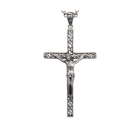 Men's sterling silver Jesus cross pendant & necklace - MOWTE