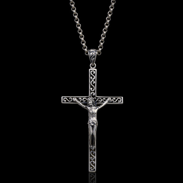 Men's sterling silver Jesus cross pendant & necklace - MOWTE