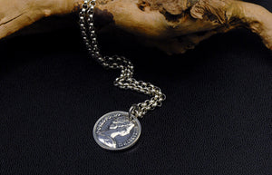 Men's sterling silver coin pendant & necklace - MOWTE