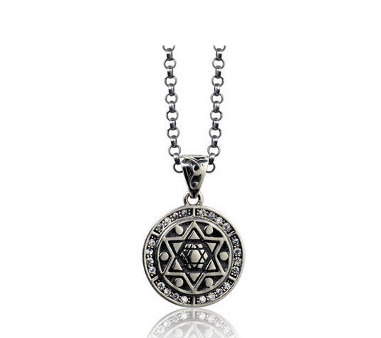 Men's magic sterling silver hexagram pendant & necklace