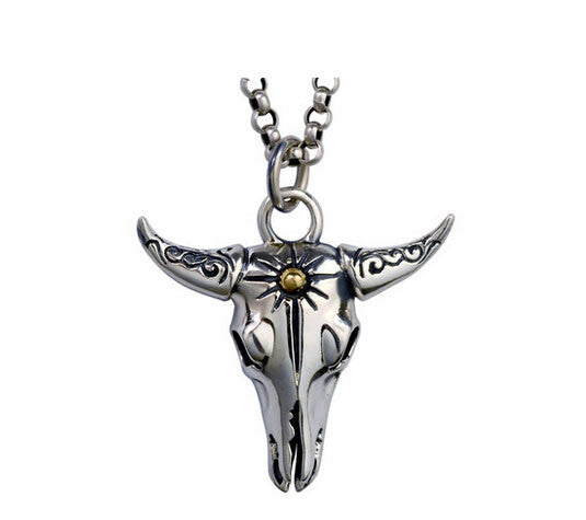 Men's fashion sterling silver ox-head pendant & necklace - MOWTE