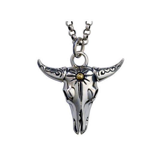 Men's fashion sterling silver ox-head pendant & necklace