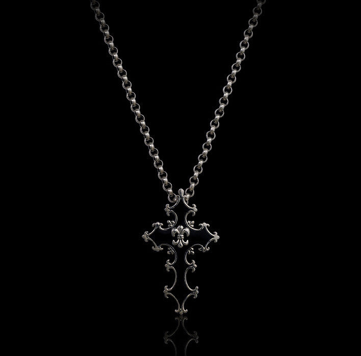 Vintage sterling silver cross pendant & necklace - MOWTE