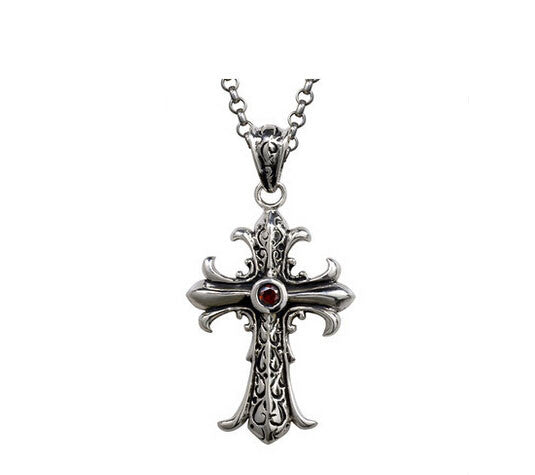 Men's vintage sterling silver cross pendant & necklace