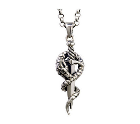 Men's fashion sterling silver dragon pendant & necklace - MOWTE