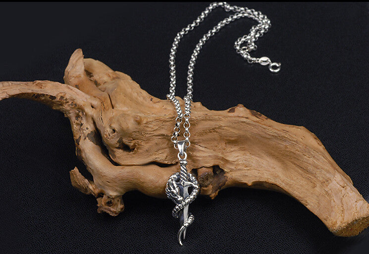 Men's fashion sterling silver dragon pendant & necklace - MOWTE