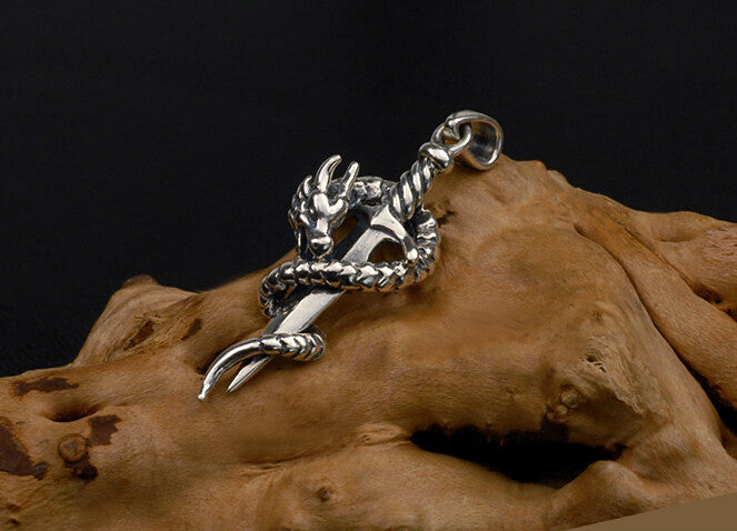 Men's fashion sterling silver dragon pendant & necklace - MOWTE