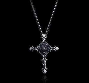 Men's unique sterling silver bat cross pendant & necklace - MOWTE