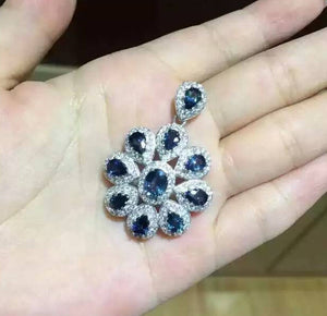 Sapphire sunflower sterling silver pendant & necklace - MOWTE