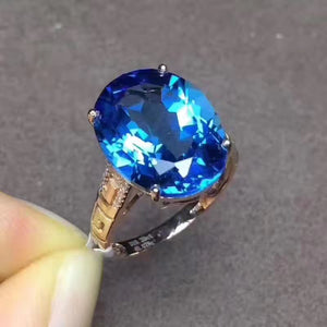 Simple swiss blue topaz sterling silver free size ring - MOWTE