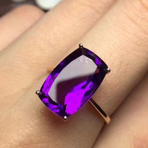 Natural amethyst sterling silver free size ring - MOWTE