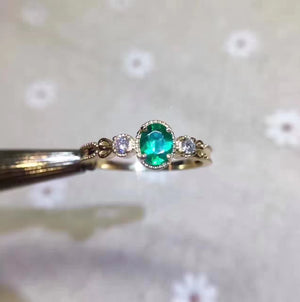 Natural silver green emerald ring - MOWTE