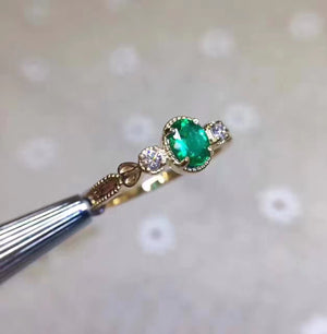 Natural silver green emerald ring - MOWTE