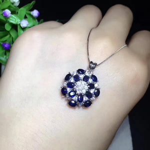 Fashion genuine sapphire sterling silver ring&necklace - MOWTE