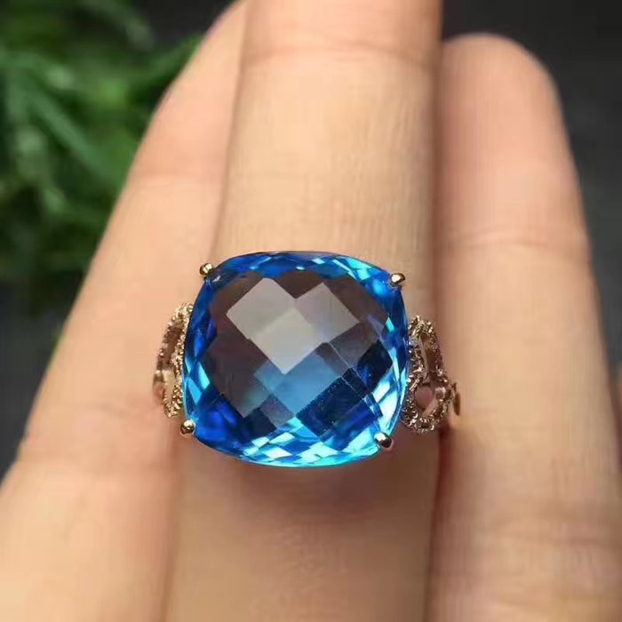 Natural cushion cut topaz sterling silver free size ring