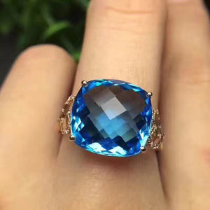 Natural cushion cut topaz sterling silver free size ring - MOWTE