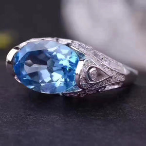 Swiss blue topaz sterling silver free size ring - MOWTE
