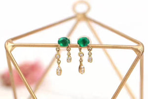 Fashion luxury natural silver green emerald studs - MOWTE