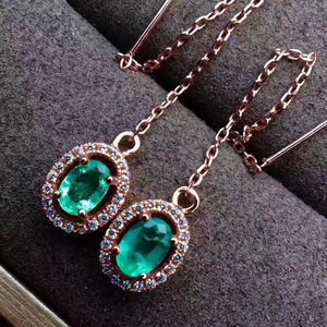 Green emerald sterling silver long earrings - MOWTE