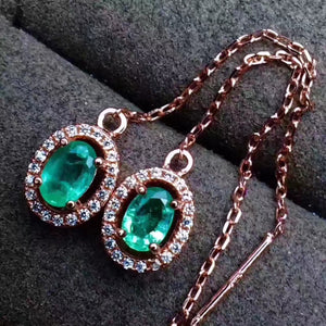 Green emerald sterling silver long earrings - MOWTE