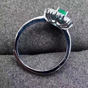 Natural silver oval cut emerald ring - MOWTE