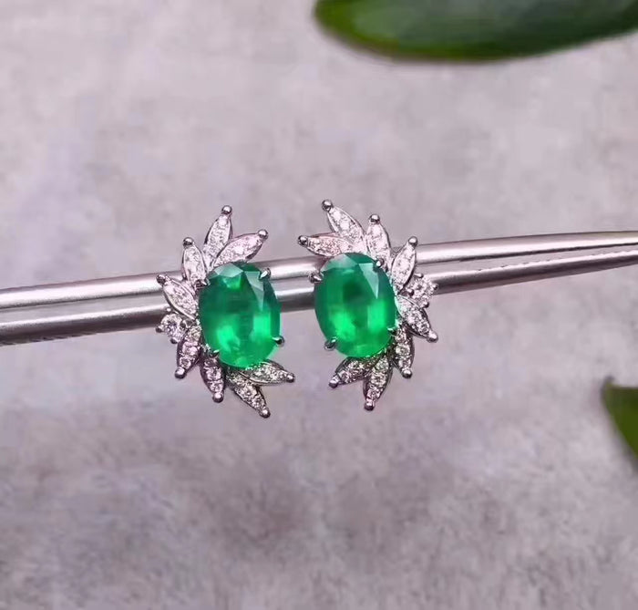 Emerald sterling silver studs