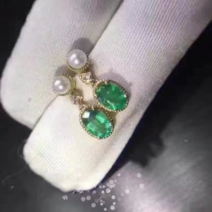 Emerald pearl sterling silver earrings - MOWTE