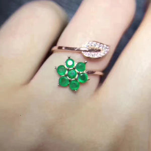 Natural silver emerald flower ring - MOWTE