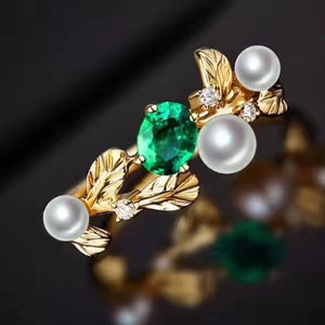 Natural silver emerald pearl ring - MOWTE