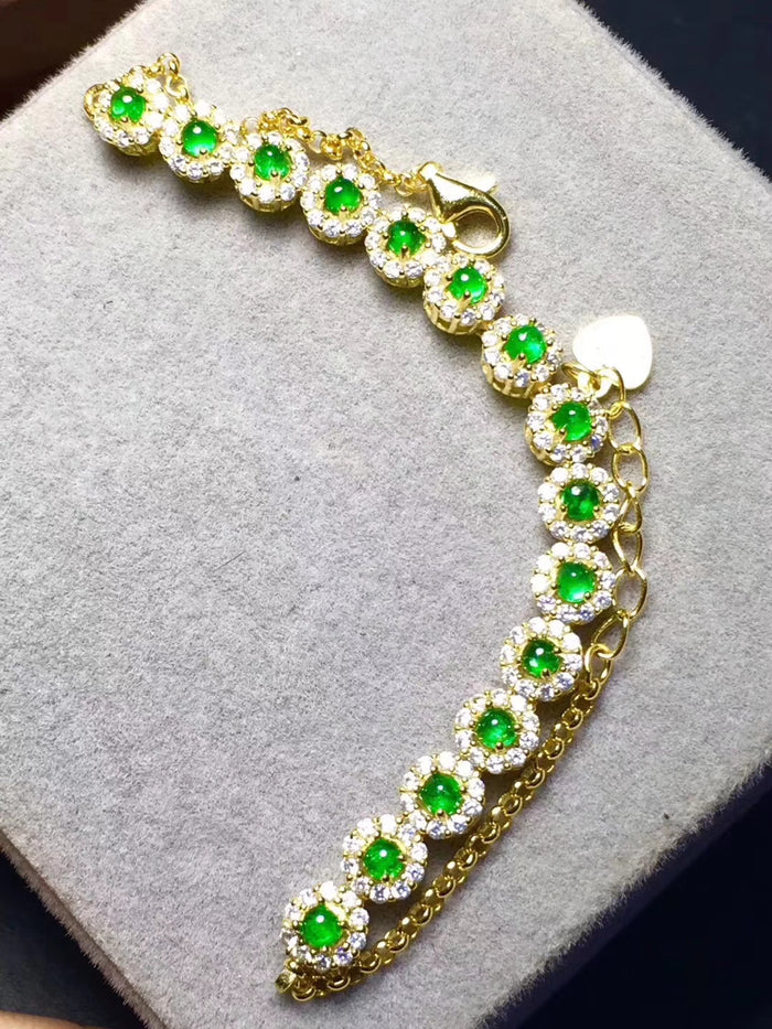 Genuine emerald sterling silver bracelet
