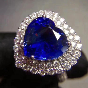 Genuine sapphire heart cut silver free size ring - MOWTE