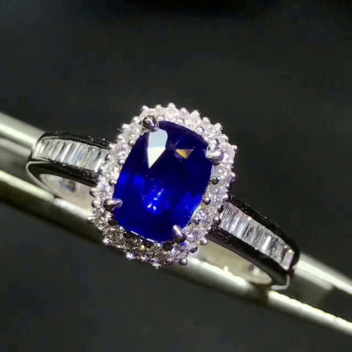 Genuine sapphire princess cut silver free size ring