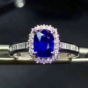 Genuine sapphire princess cut silver free size ring - MOWTE