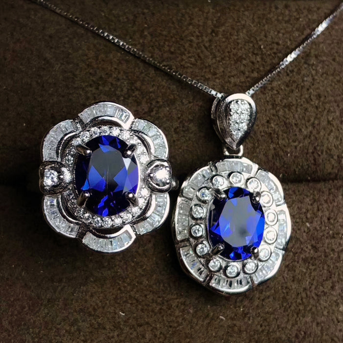 Fashion genuine sapphire silver jewelry set