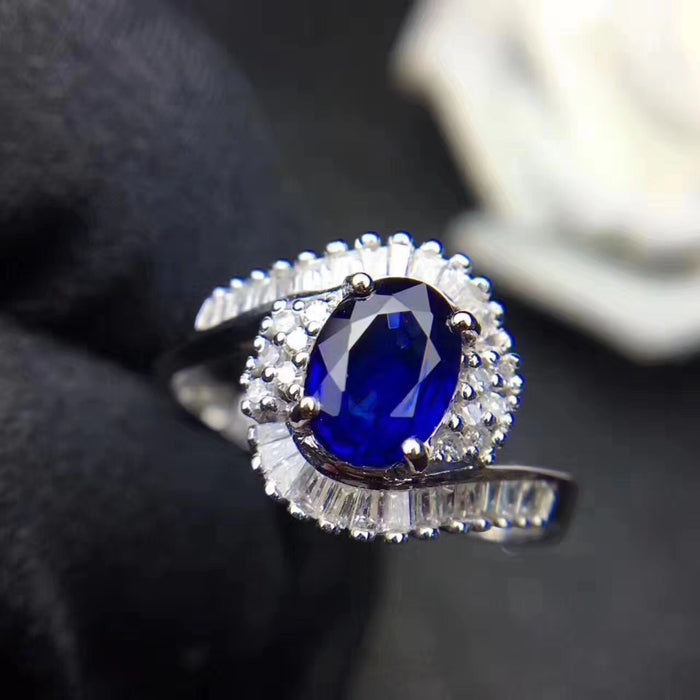 Genuine sapphire silver free size ring