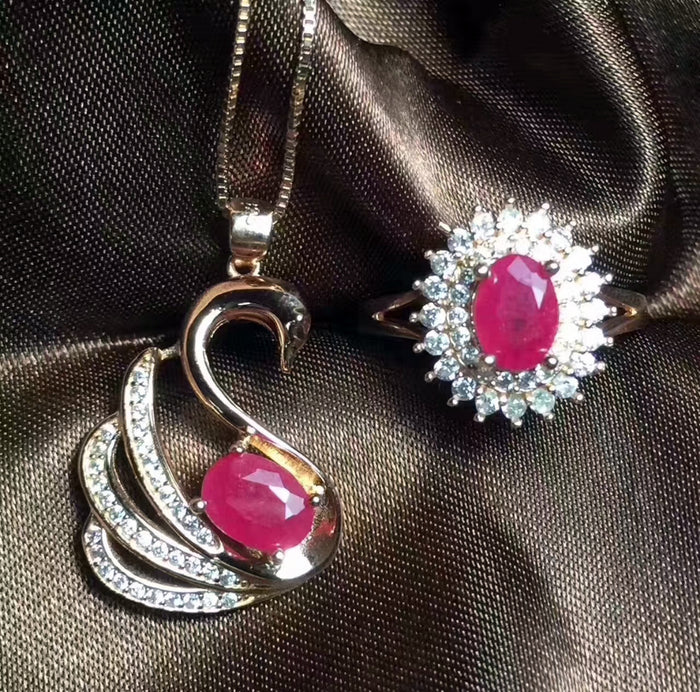 Ruby sterling silver jewelry sets
