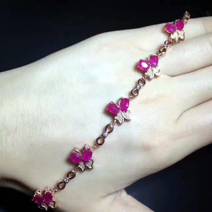 Natural ruby sterling silver bracelet - MOWTE
